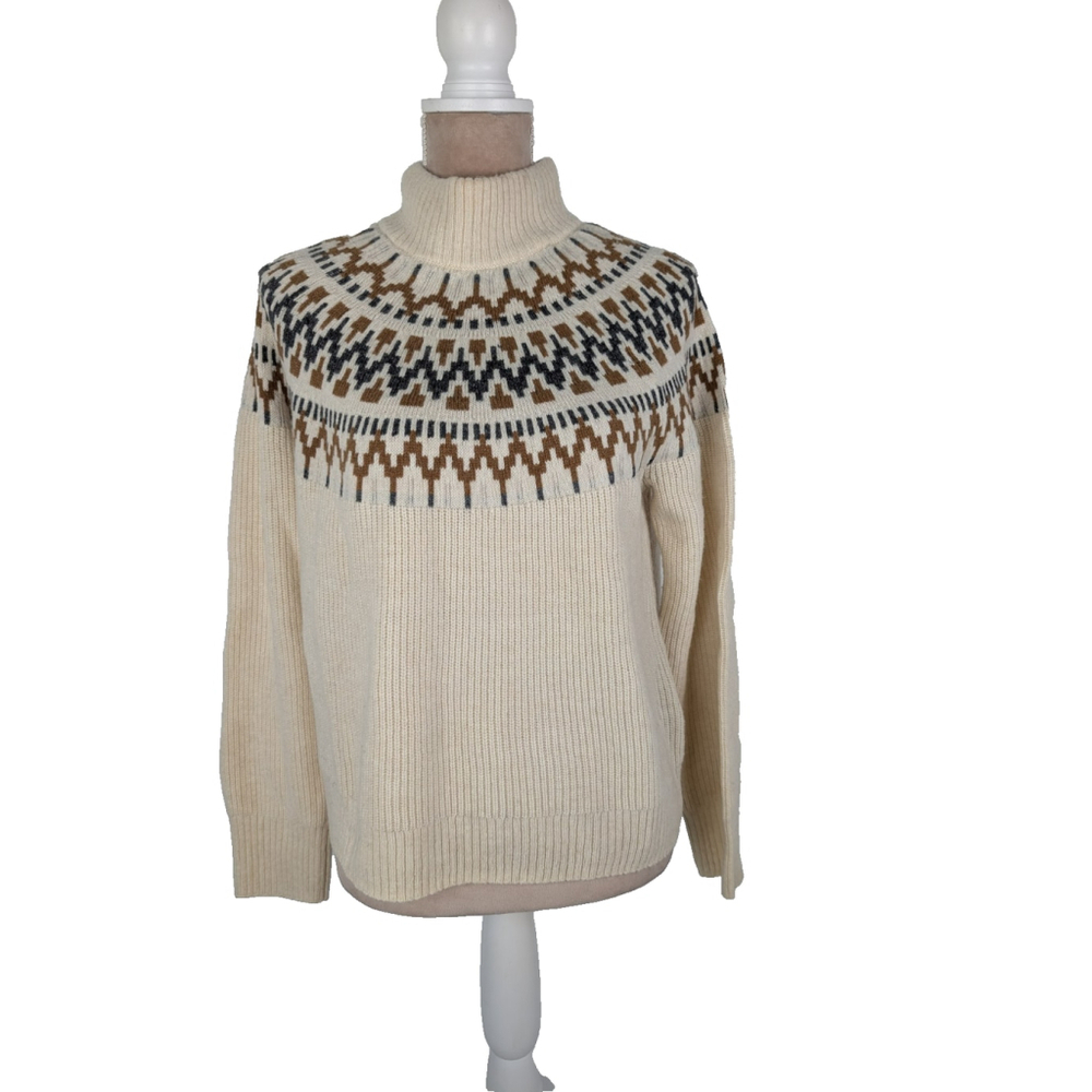 NWT J. Crew Fair Isle Mockneck Pullover Sweater Cream Lambswool Classic Preppy - Picture 2 of 11